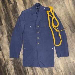 Vintage Military Service Jacket Men's Size 37L Navy Blue Shoulder Cord Patriot